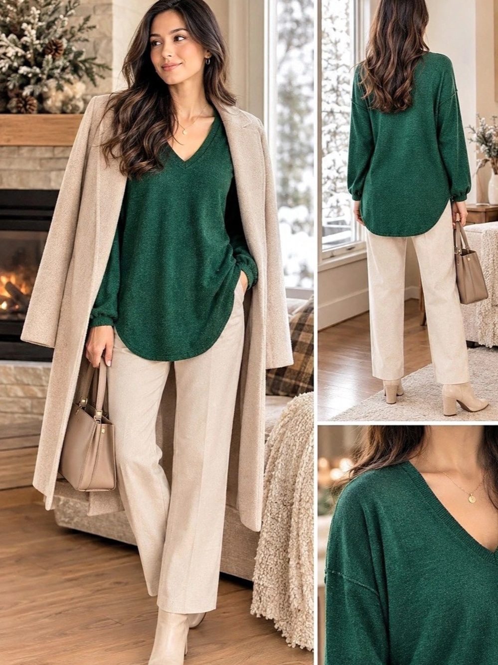 Part Two CharlinPW V-Neck Sweater Green V-Neck Sweater Size Medium